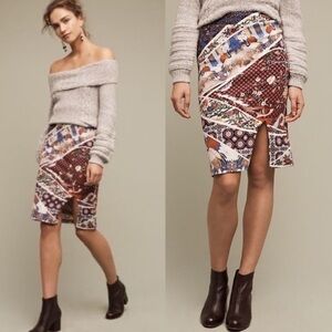 Anthropologie Maeve | Women’s Multi Asian Print Vannia Front Slit Pencil Skirt M